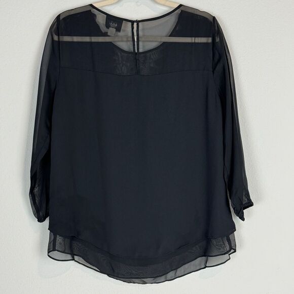 ECI NY Black Embellished Sheer Rhinestone Flower Top M - Picture 4 of 8